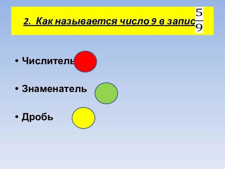 2. Как называется число 9 в записи Числитель Знаменатель Дробь