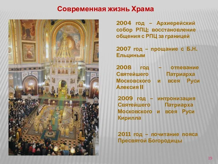 Современная жизнь Храма 2004 год – Архиерейский собор РПЦ; восстановление