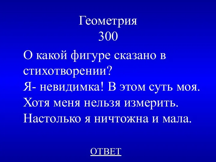 Геометрия 300 ОТВЕТ О какой фигуре сказано в стихотворении? Я-