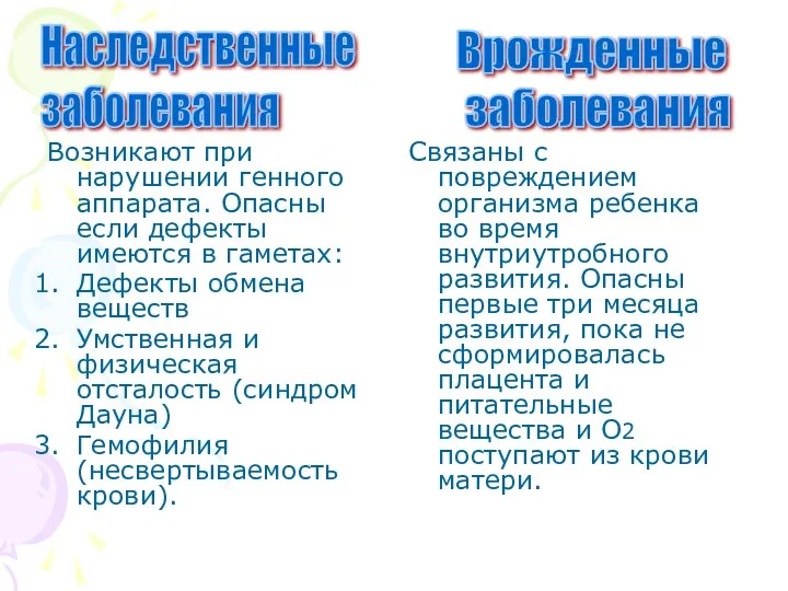 Возникают при нарушении генного аппарата. Опасны если дефекты имеются в