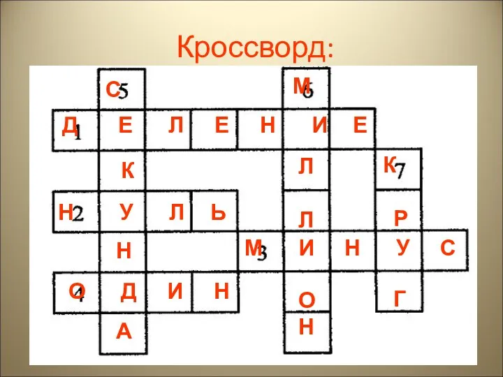 Кроссворд: Д Е Л Е Н И Е Н У