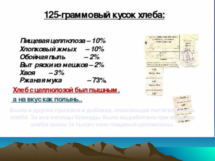 Были и другие примеси и добавки, снижающие питательность хлеба. За все месяцы блокады