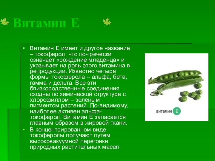 Витамин Е Витамин E имеет и другое название – токоферол, что по-гречески означает