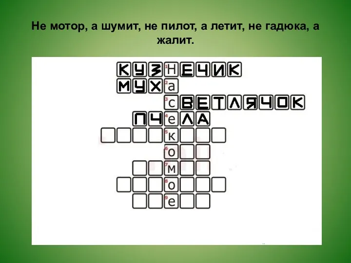 Не мотор, а шумит, не пилот, а летит, не гадюка, а жалит.