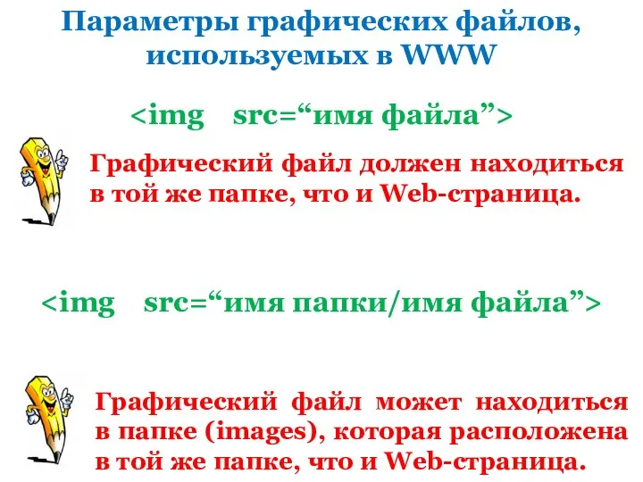 Параметры графических файлов, используемых в WWW Графический файл может находиться