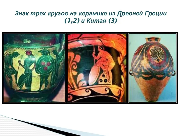 Знак трех кругов на керамике из Древней Греции (1,2) и Китая (3)