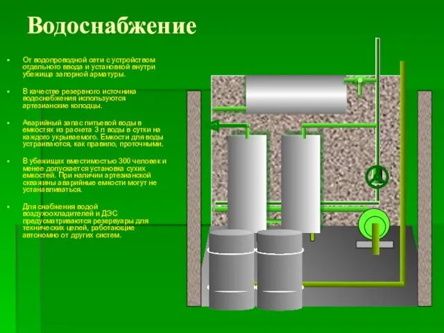 Водоснабжение От водопроводной сети с устройством отдельного ввода и установкой