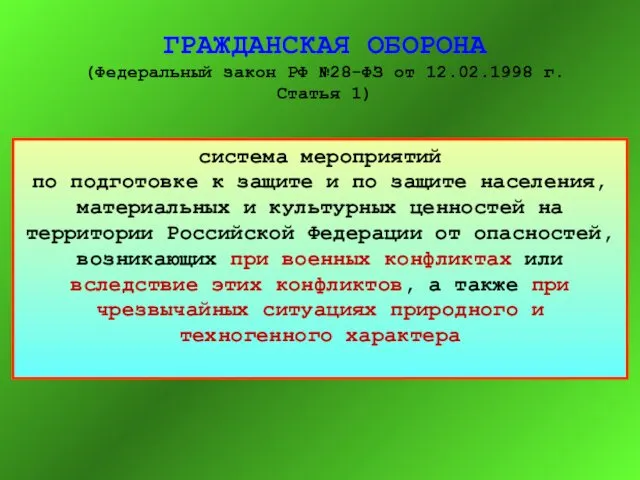 ГРАЖДАНСКАЯ ОБОРОНА (Федеральный закон РФ №28-ФЗ от 12.02.1998 г. Статья