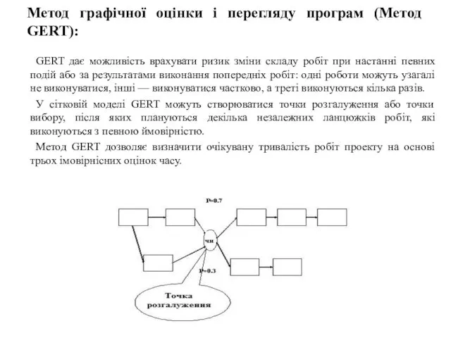 Метод графічної оцінки і перегляду програм (Метод GERT): GERT дає