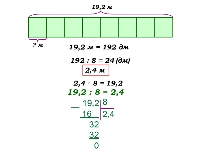 19,2 : 8 = 2,4 19,2 м 19,2 м =