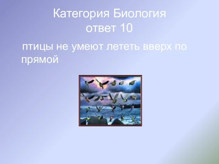 Категория Биология ответ 10 птицы не умеют лететь вверх по прямой