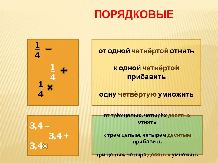 Порядковые 1 4 1 4 1 4 3,4 – 3,4