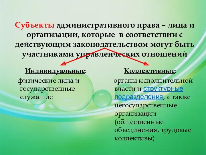 Субъекты административного права – лица и организации, которые в соответствии с действующим законодательством