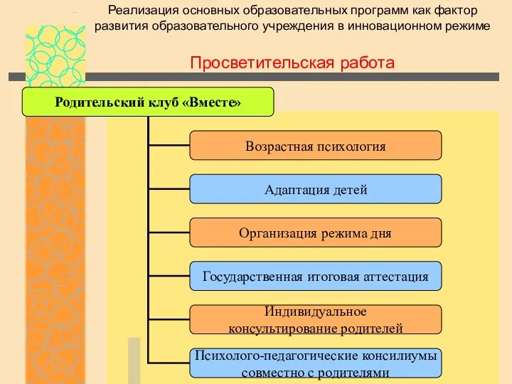 Реализация основных образовательных программ как фактор развития образовательного учреждения в инновационном режиме Просветительская работа