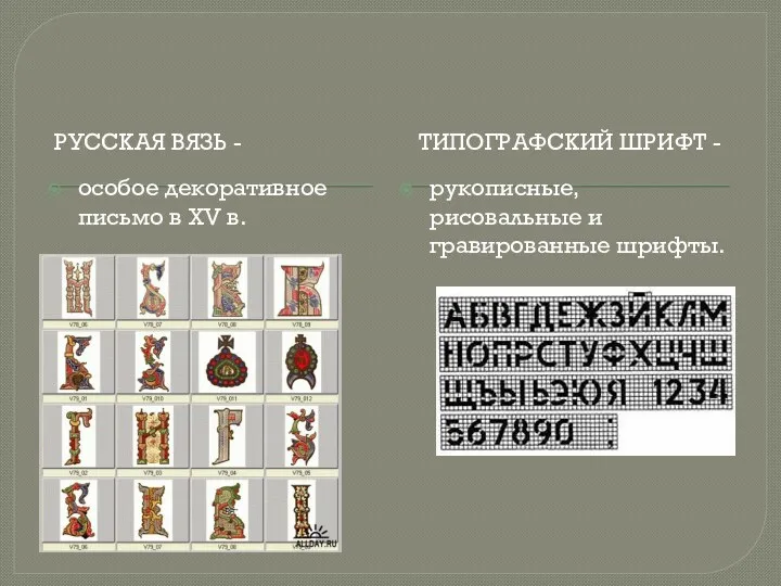 Русская вязь - Типографский шрифт - особое декоративное письмо в XV в. рукописные,