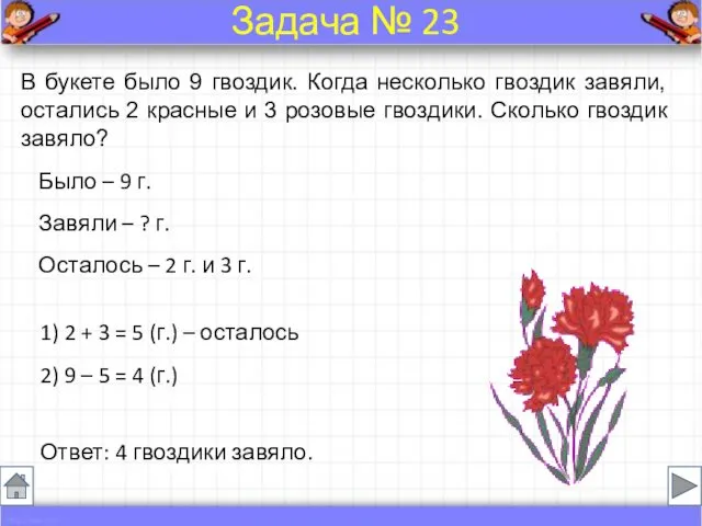 Было – 9 г. Завяли – ? г. Осталось –