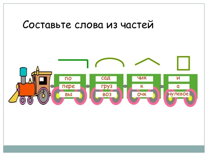 Составьте слова из частей по пере вы сад к груз воз а чик и очк нулевое