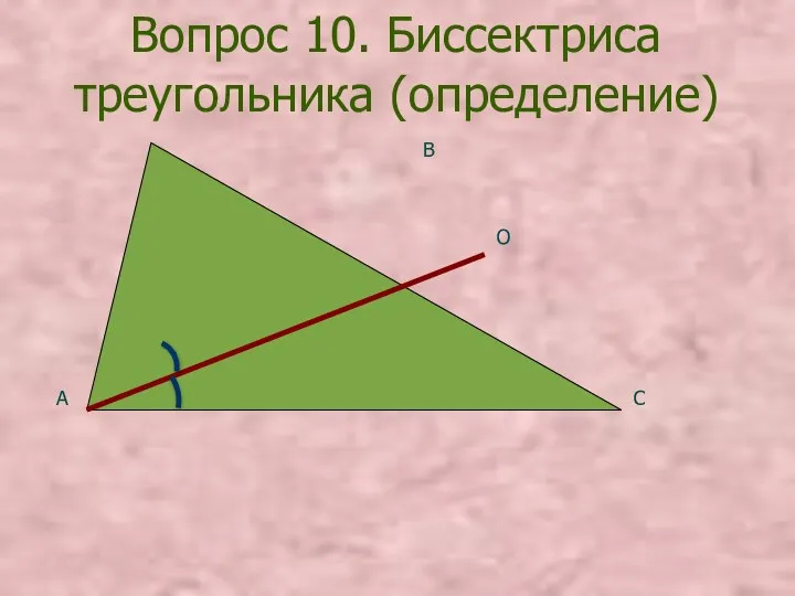 Вопрос 10. Биссектриса треугольника (определение) О А В С