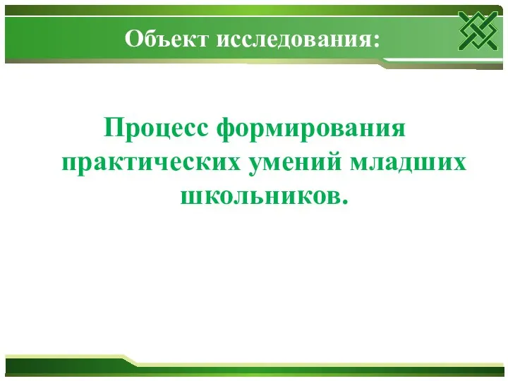 Объект исследования: Процесс формирования практических умений младших школьников.