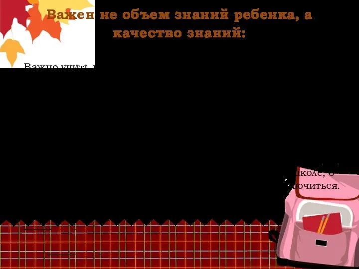 Важен не объем знаний ребенка, а качество знаний: Важно учить