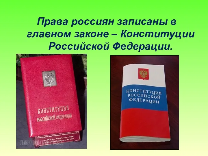 Права россиян записаны в главном законе – Конституции Российской Федерации.