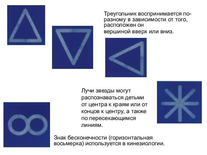 Знак бесконечности (горизонтальная восьмерка) используется в кинезиологии. Лучи звезды могут