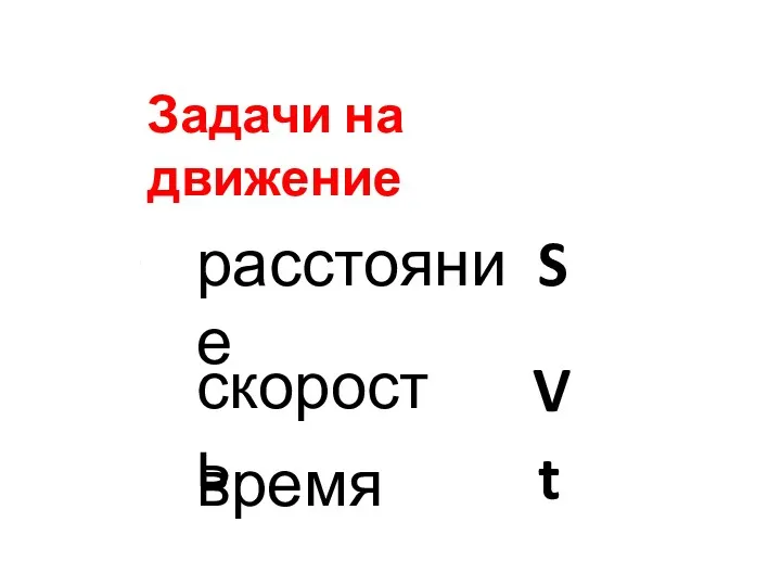 Задачи на движение S V t скорость расстояние время