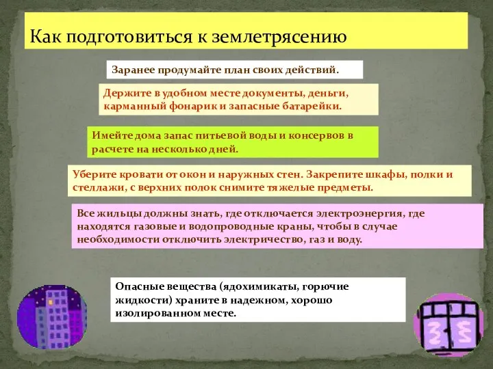 Как подготовиться к землетрясению Заранее продумайте план своих действий. Держите