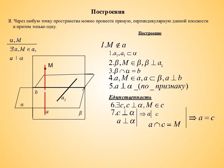 Построения II. Через любую точку пространства можно провести прямую, перпендикулярную