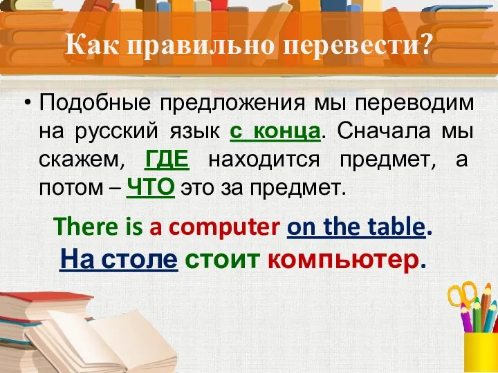 Подобные предложения мы переводим на русский язык с конца. Сначала