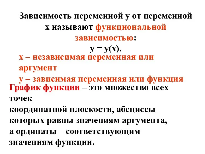 График функции – это множество всех точек координатной плоскости, абсциссы которых равны значениям