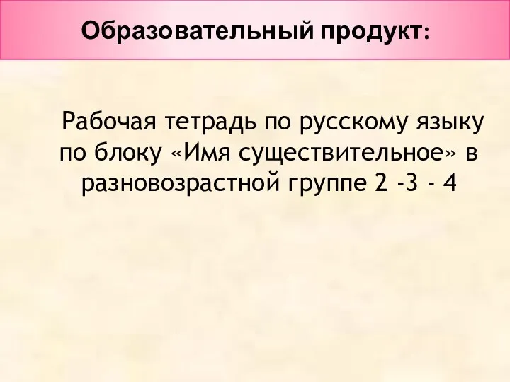 Образовательный продукт: Рабочая тетрадь по русскому языку по блоку «Имя существительное» в разновозрастной