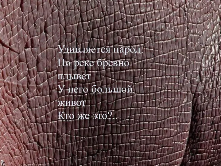 Удивляется народ: По реке бревно плывет У него большой живот Кто же это?..