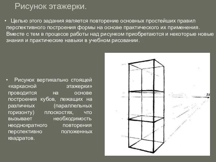 Рисунок этажерки. Рисунок вертикально стоящей «каркасной этажерки» проводится на основе