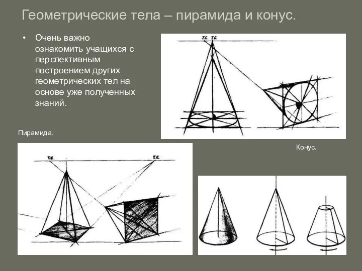 Геометрические тела – пирамида и конус. Очень важно ознакомить учащихся