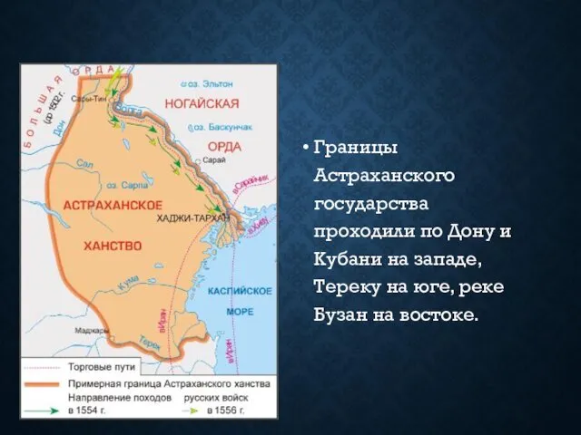 Границы Астраханского государства проходили по Дону и Кубани на западе,