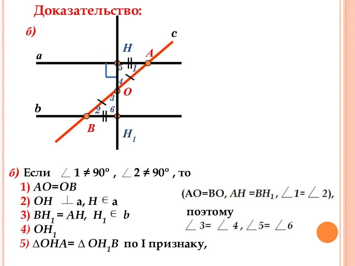 Доказательство: б) Если 1 ≠ 90º , 2 ≠ 90º , то 1)