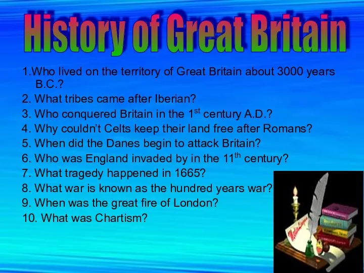 1.Who lived on the territory of Great Britain about 3000