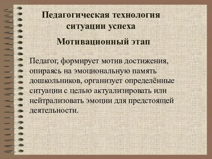 Педагогическая технология ситуации успеха Педагог, формирует мотив достижения, опираясь на