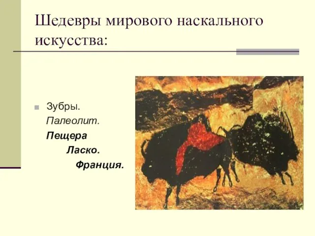 Шедевры мирового наскального искусства: Зубры. Палеолит. Пещера Ласко. Франция.