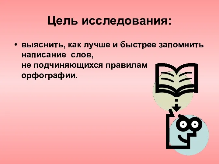 Цель исследования: выяснить, как лучше и быстрее запомнить написание слов, не подчиняющихся правилам орфографии.