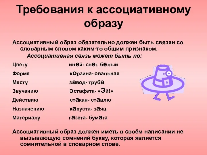 Требования к ассоциативному образу Ассоциативный образ обязательно должен быть связан