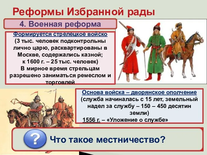 Реформы Избранной рады 4. Военная реформа Формируется стрелецкое войско (3