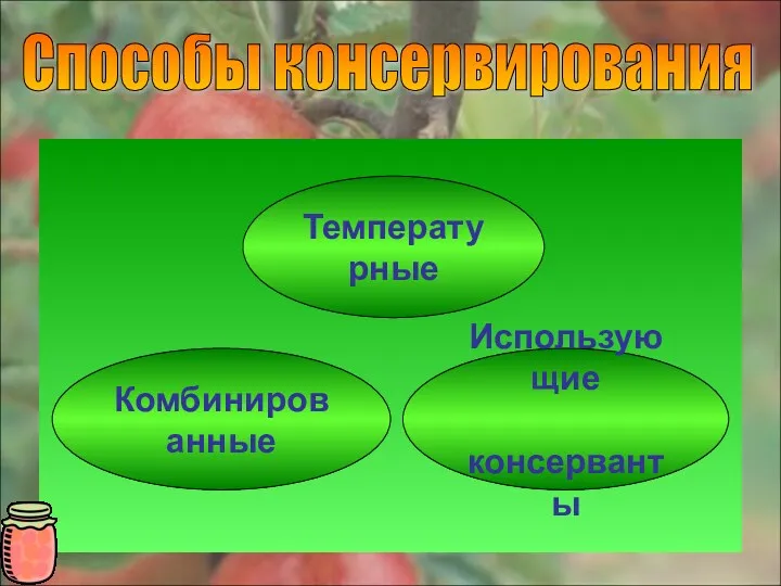 Способы консервирования Комбинированные Температурные Использующие консерванты