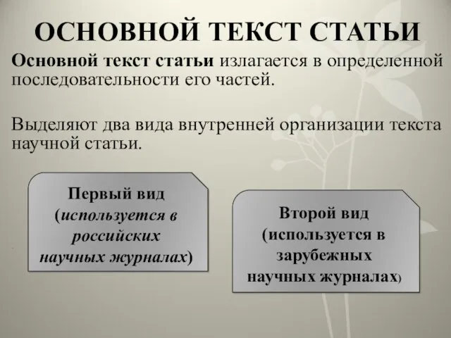 ОСНОВНОЙ ТЕКСТ СТАТЬИ Основной текст статьи излагается в определенной последовательности