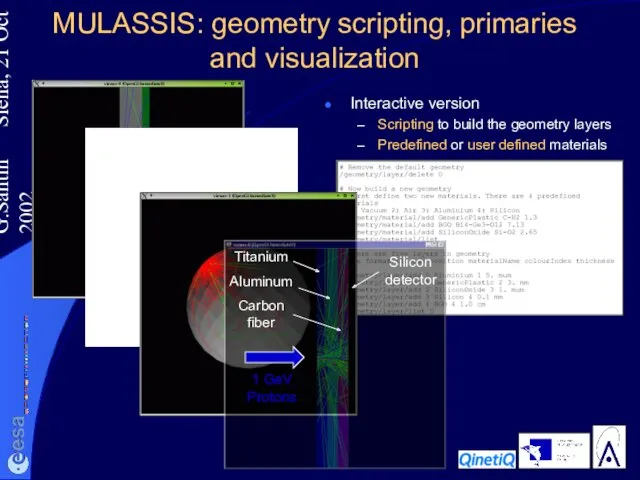 G.Santin Siena, 21 Oct 2002 MULASSIS: geometry scripting, primaries and