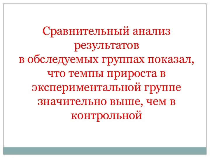 Сравнительный анализ результатов в обследуемых группах показал, что темпы прироста