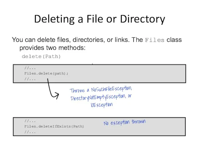 Deleting a File or Directory You can delete files, directories,