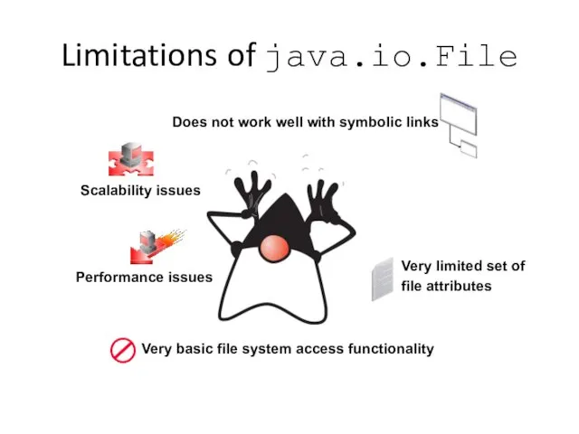 Limitations of java.io.File Does not work well with symbolic links