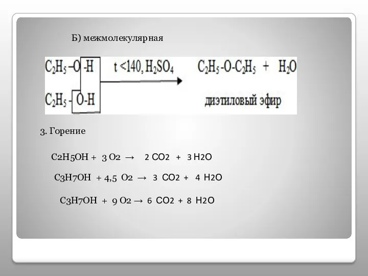 Б) межмолекулярная 3. Горение С2Н5ОН + 3 О2 → 2